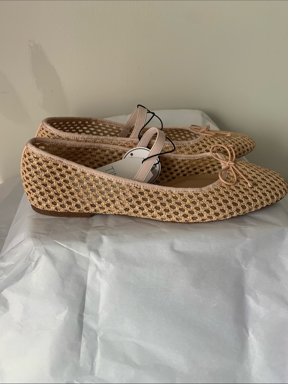 Time and Tru Peach Woven Mary Jane Flats